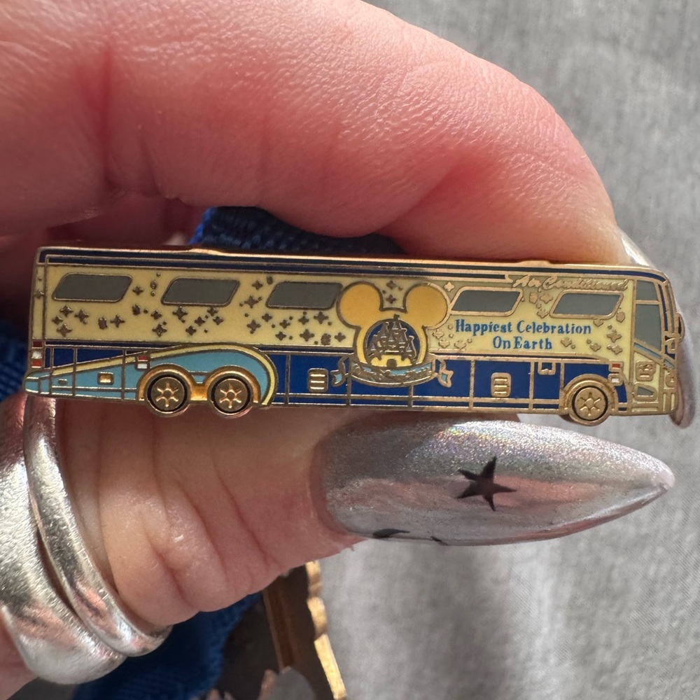 Disney Gold & Blue Bus happiest celebration on earth  Enamel Pin